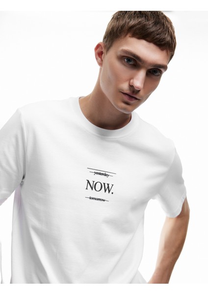 Kısa Kollu Bisiklet Yaka Regular Fit Pamuklu Baskılı Tişört fiyatları