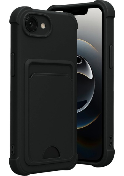 iPhone 16E Kılıf Kamera ve Köşe Korumalı Kartlıklı Cüzdanlı Yumuşak Silikon Kartvizit Bölmeli Içi Kadife Süet Kapak