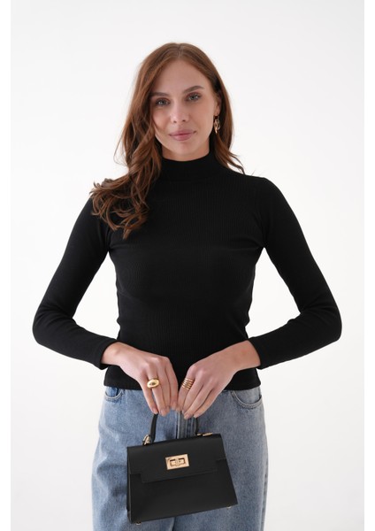 Dik Yaka Uzun Kollu Fitilli Bluz/body