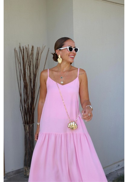 Pembe Salaş Askılı Elbise fiyatları