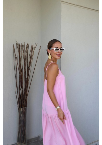 Pembe Salaş Askılı Elbise modelleri