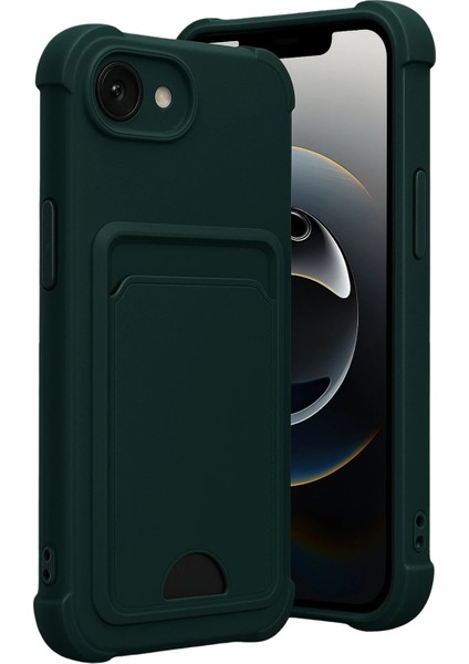 iPhone 16E Kılıf Kamera ve Köşe Korumalı Kartlıklı Cüzdanlı Yumuşak Silikon Kartvizit Bölmeli Içi Kadife Süet Kapak