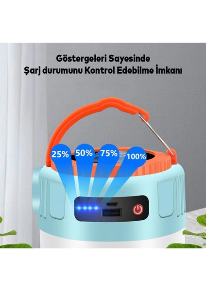 Güneş Enerjili Şarjlı Solar Kamp Lambası Ledli Asılarbilir El Feneri Powerbank 1200 Mah fiyatları