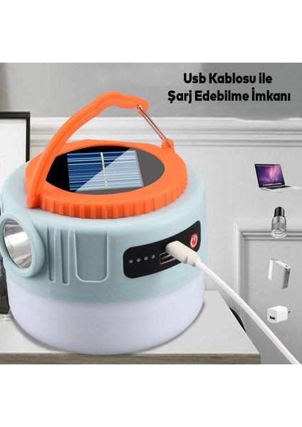 Güneş Enerjili Şarjlı Solar Kamp Lambası Ledli Asılarbilir El Feneri Powerbank 1200 Mah indirimleri