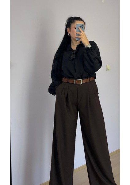 Palazzo Pantalon Kahverengi Oversize Kesim