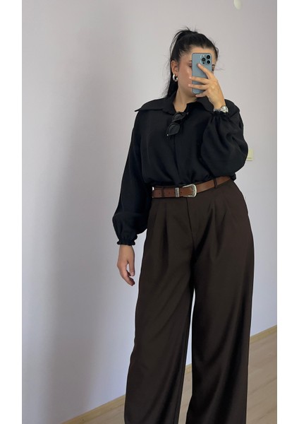 Palazzo Pantalon Kahverengi Oversize Kesim modelleri