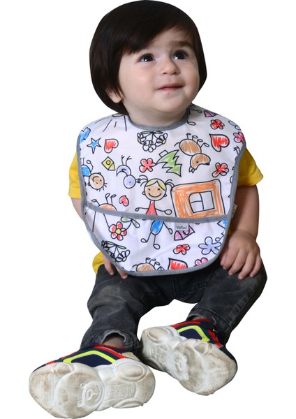 , 2 Adet, Ekonomik Set, 6-24AY, Family ve Sea Desen, Sıvı Geçirmeyen, Cepli, Cırtlı Mama Önlüğü, Önlük modelleri