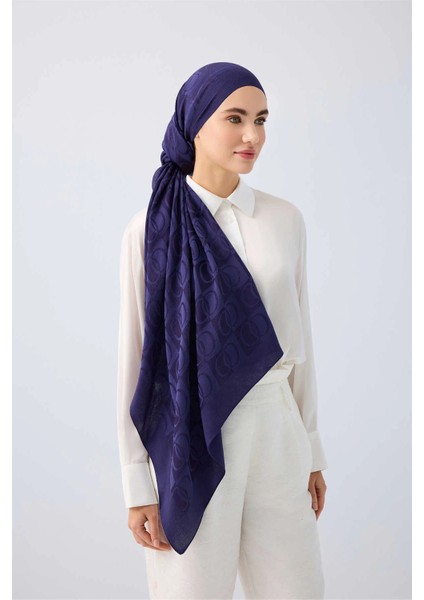 Dama Desen Lacivert Naia Pamuk Şal 241-3001-003