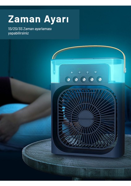 Soğuk Su & Buzlu Masaüstü Mist Fan – 5 Uçlu Su Sprey, 3 Modlu Fan & Mist, 3 saat Zamanlayıcı, Salınımlı & LED Işık