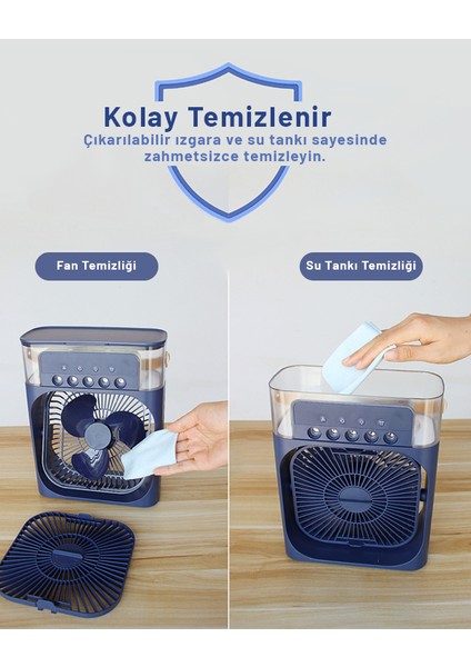 Soğuk Su & Buzlu Masaüstü Mist Fan – 5 Uçlu Su Sprey, 3 Modlu Fan & Mist, 3 saat Zamanlayıcı, Salınımlı & LED Işık