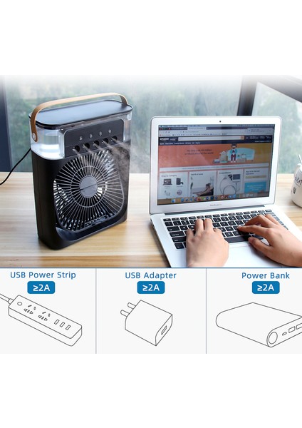 Soğuk Su & Buzlu Masaüstü Mist Fan – 5 Uçlu Su Sprey, 3 Modlu Fan & Mist, 3 saat Zamanlayıcı, Salınımlı & LED Işık modelleri
