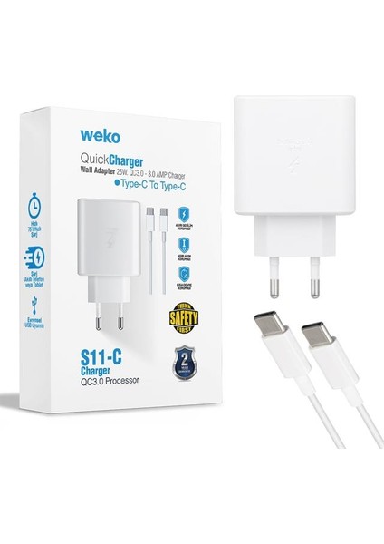 WK-21440 S11-C 25 Watt Telefon Şarj Başlık Adaptörü + Type-C To Type-C Kablo