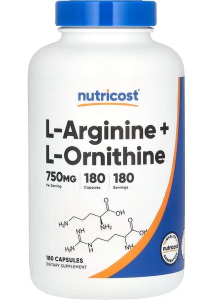 L-Arginine + L-Ornithine, 750 Mg, 180 Capsules
