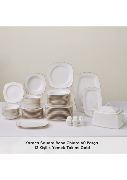 Square Bone Chiara 60 Parça 12 Kişilik Yemek Takımı Gold modelleri