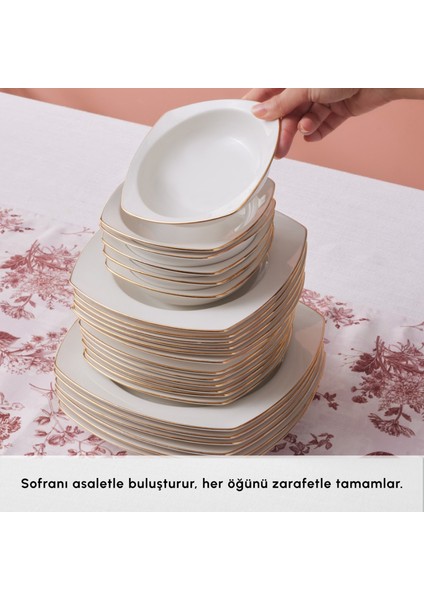 Square Bone Chiara 60 Parça 12 Kişilik Yemek Takımı Gold