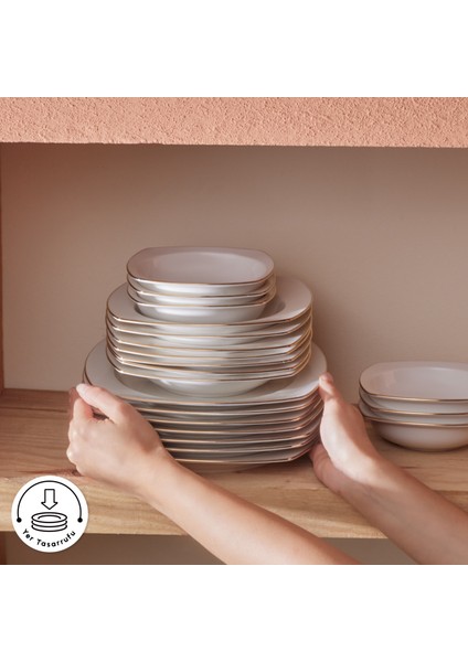 Square Bone Chiara 60 Parça 12 Kişilik Yemek Takımı Gold