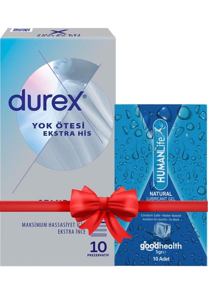 Yok Ötesi Ekstra Ince Ekstra His 10'lu Prezervatif + Humanlife 5 gr x 10 Doğal Jel Lubricant
