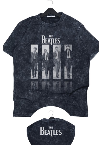 Oversize The Beatles Ense Baskılı Yıkamalı T-Shirt, Unisex Rock Band Temalı Retro Tişört