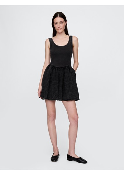Kadın Siyah Mini Askılı Elbise