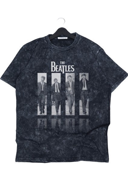 Oversize The Beatles Ense Baskılı Yıkamalı T-Shirt, Unisex Rock Band Temalı Retro Tişört modelleri