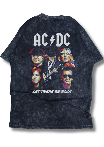 Oversize Ac Dc Let There Be Rock Sırt Baskılı Yıkamalı T-Shirt, Unisex Rock Band Temalı Tişört modelleri