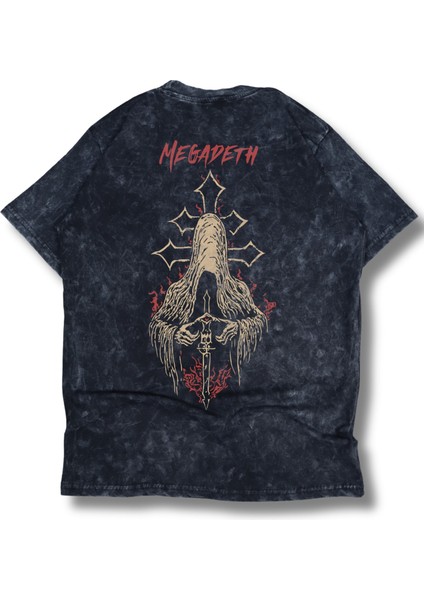 Oversize Haçlı Megadeth Sırt Baskılı Yıkamalı T-Shirt, Unisex Rock Band Temalı Vintage Tişört modelleri