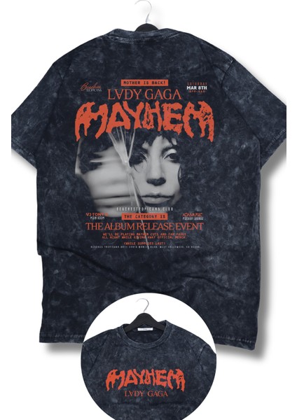 Oversize Mayhem Lady Gaga Baskılı Yıkamalı T-Shirt, Unisex Müzik Temalı Tişört