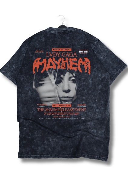 Oversize Mayhem Lady Gaga Baskılı Yıkamalı T-Shirt, Unisex Müzik Temalı Tişört modelleri