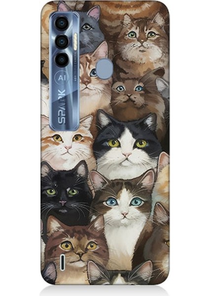 Tecno Spark 7 Pro Uyumlu Kedi Kalabalığında Kaos Desenli Silikon Kılıf