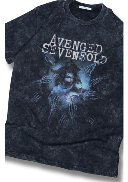Oversize Horror Avenged Sevenfold Baskılı Yıkamalı T-Shirt, Unisex Rock Band Temalı Retro Tişört