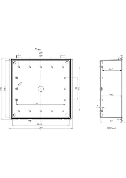 EC-2828 IP67 Abs Plastik Pano – Düz Kapak, Montaj Plakasız, Açık Gri
