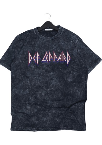 Oversize Def Leppard Sırt Baskılı Yıkamalı T-Shirt, Unisex Rock Band Temalı Vintage Tişört fiyatları