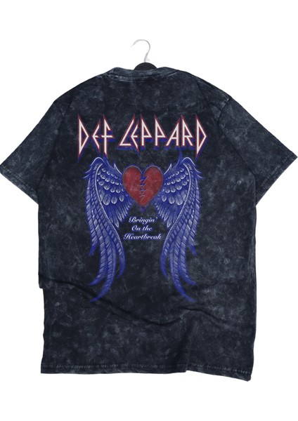 Oversize Def Leppard Sırt Baskılı Yıkamalı T-Shirt, Unisex Rock Band Temalı Vintage Tişört modelleri