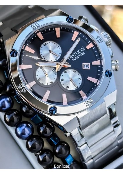 Çelik Kordon Gümüş Renk Erkek Kol Saati+Bileklik