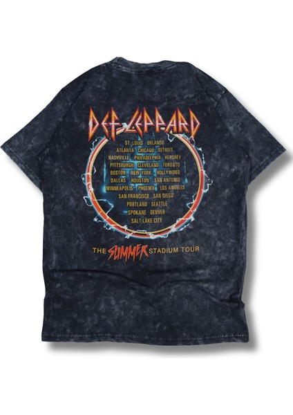 Unisex Oversize Def Leppard The Summer Stadium Tour Sırt Baskılı Yıkamalı Rock Band T-Shirt modelleri