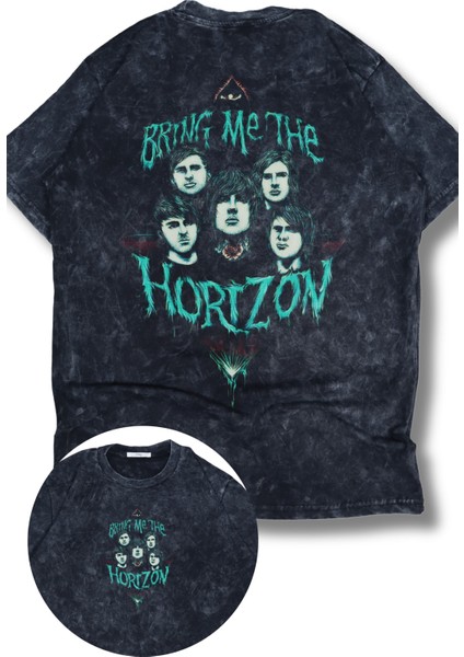Oversize Bring Me The Horizon Sırt Baskılı Yıkamalı T-Shirt, Unisex Rock Band Temalı Retro Tişört