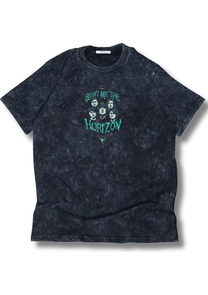 Oversize Bring Me The Horizon Sırt Baskılı Yıkamalı T-Shirt, Unisex Rock Band Temalı Retro Tişört