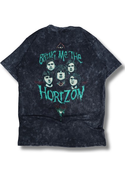 Oversize Bring Me The Horizon Sırt Baskılı Yıkamalı T-Shirt, Unisex Rock Band Temalı Retro Tişört