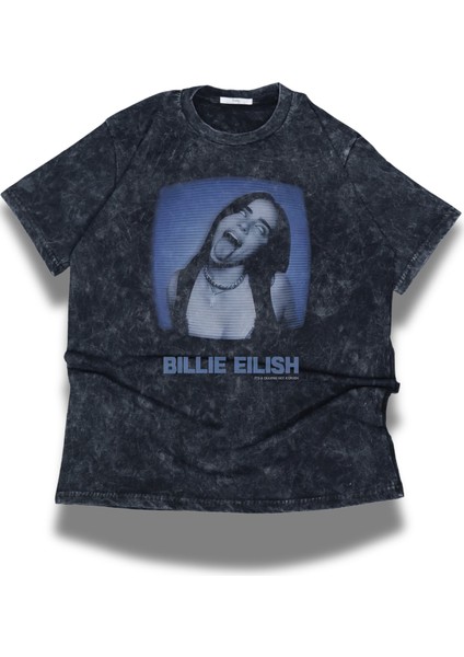Oversize Lunch Ense Baskılı Yıkamalı Tişört, Unisex Billie Eilish Temalı Vintage T-Shirt modelleri