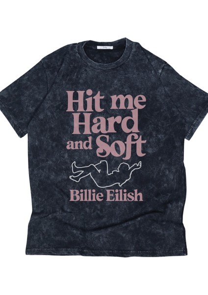 Oversize Hit Me Hard And Soft Yazılı Yıkamalı Tişört, Unisex Billie Eilish Temalı Vintage T-Shirt