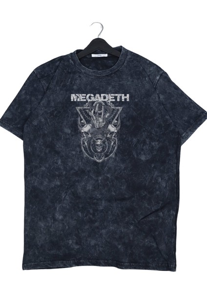 Oversize Iskelet Megadeth Sırt Baskılı Yıkamalı T-Shirt, Unisex Rock Band Temalı Tişört fiyatları