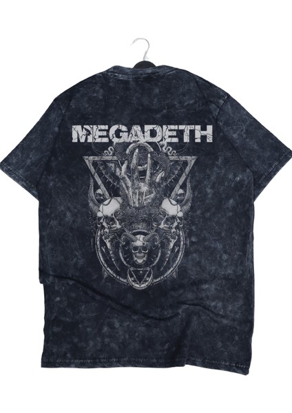 Oversize Iskelet Megadeth Sırt Baskılı Yıkamalı T-Shirt, Unisex Rock Band Temalı Tişört modelleri