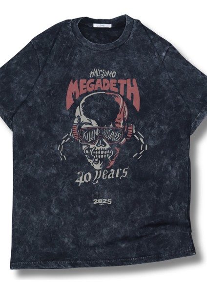 Oversize Halfsumo x Megadeth Baskılı Yıkamalı T-Shirt, Unisex Rock Band Temalı Tişört