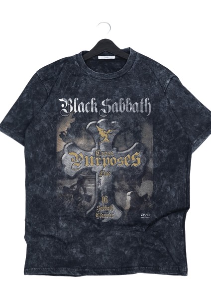 Oversize Black Sabbath Ense Baskılı Yıkamalı T-Shirt, Unisex Rock Band Temalı Retro Tişört modelleri
