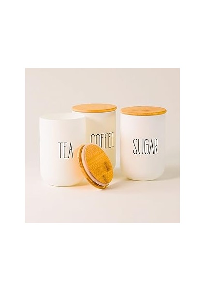 Beyaz Cam Kahve, Şeker ve Çay Saklama Kavanoz Seti Hava Geçirmez (3'lü Set) Baharatlık, Bey