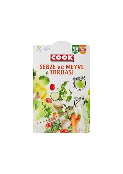 Cook Kilitli Sebze Meyve Torbası, Büyük Boy 25 x 29 cm (5 Adet/kutu Içi)