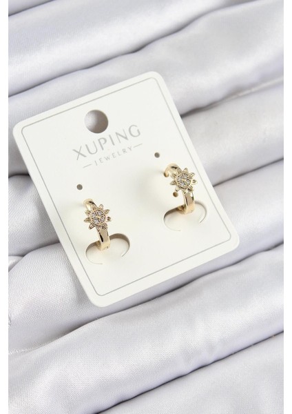 Xuping Zirkon Taşlı Çiçek Model Gold Renk Kadın Küpe