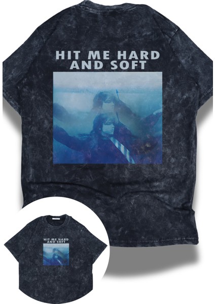 Oversize Retro Hit Me And Hard Soft Sırt Baskılı Yıkamalı T-Shirt, Unisex Billie Eilish Tişört