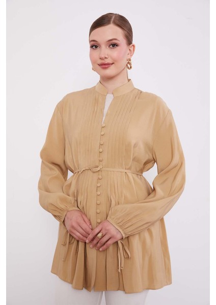 Camel Düğme Detay Belden Bağlama Gömlek fırsatları