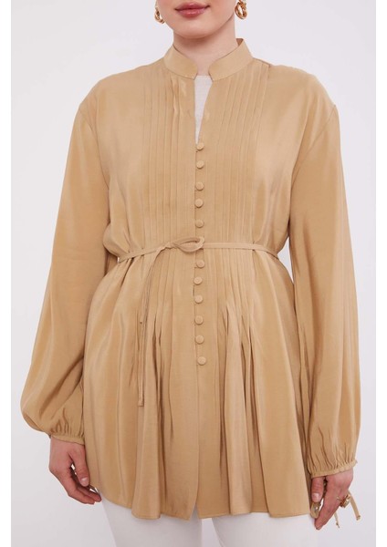 Camel Düğme Detay Belden Bağlama Gömlek indirimleri